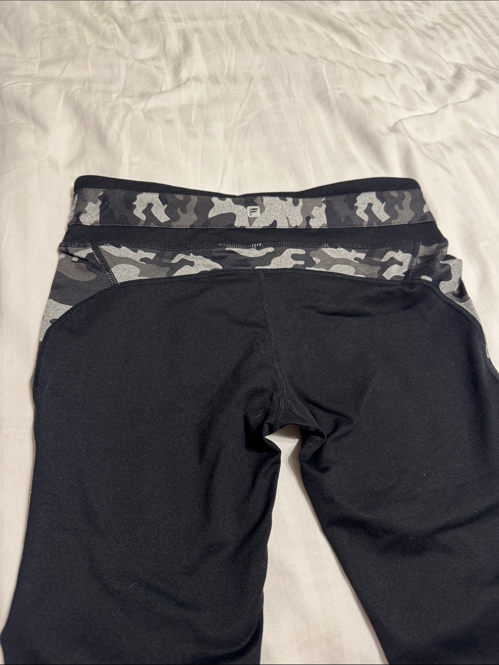 Kids Black Leggings with Gray Camo Waistband